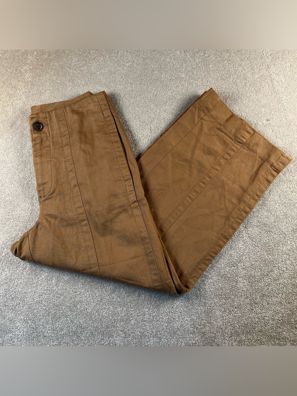 Loft Pants Linen Cotton Blend Brown Cropped NWT Vertical Front Seam Women's 0P